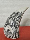 2 Scrimshaw Whale Tooth Replicas 6  Commodore Perry  The Whaler Eagle   Vintage