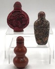 Lot Of 3 Vintage Chinese Snuff Bottles-1 Jasper   1 Cinnabar  1 Red Jasper