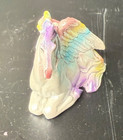 Unicorn White With Rainbow Colors Wings  Tail And Hooves Laying Down Figurine