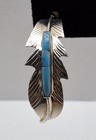 Beautiful Navajo Sterling Allen Barney Inlaid Turquoise Curved Feather Earrings