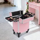 Pink Rolling Train Case Aluminum Trolley Professional Cosmetic Organizer Box New
