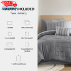All In One Reversible Comforter And Sheet Set- 8 Piece  Twin  Grey Texture         