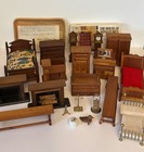 Vintage Lot Of Dollhouse Miniatures Wooden Furniture Accessories And Smalls