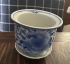 Vintage Chinese Blue   White Porcelain Floral Planter W  Under Plate 4 25   x5 75   