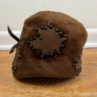 Vintage Schiaparelli Paris Hat Faux Fur Felt Brown Beaded Leaf Shapes 1950s