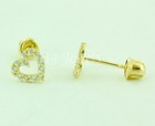 14k Solid Yellow Gold Kids Stud Open Heart Earring Earrings Cz  Screw Back  5621
