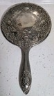 Vintage Handheld Vanity Heavy Silverplate Mirror  Floral Design 