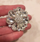 Large Magnetic Clear Crystal Floral Brooch   Wedding Brooch  Magnetic Clasp Pin