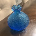 Vintage Pressed Glass Vase Floral Cut Pattern Light Blue 5 5  X 5 