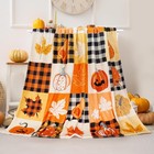 Throw Blanket Autumn Pumpkin Maple Leaves Halloween Fleece Blankets Super Soft
