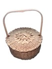 10    Vtg  Round Handwoven White Oak Splint Gathering Basket W bentwood Handle Euc