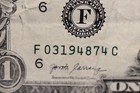 Error Note One Dollar Bill Ink Misprint  Mismatched Dark Green Lower Seiral