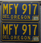 Oregon License Plates 1973 Original Pair