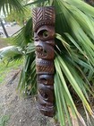 Hawaiian Style Tiki Totem Wooden Mask Hand Carved Extra Wide Tropical Patio