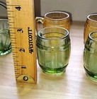 Set Of 4 Vintage Hazel Atlas Green And Miniature Whiskey Barrel Shot Glasses  