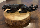 Vintage 13    Ceramic Black Panther Figurine     Glossy Mcm Display Piece    green Eye