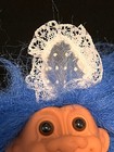Troll Doll Blue Hair Lace Accent White Satin Dress Jewish Bat Mitzvah Brown Eyes