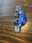 Vintage Glass crystal Bottle Stopper   Rare   Decanter   W applied Blue Leaf