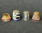 Lot Of 4 Vtg Thimbles cloisonne Enamel Panda  abalone Shell Flower petit Point