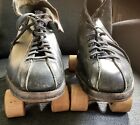 Vintage Hyde Black Leather Roller Skates Chicago No  87 Wooden Wheels Mens Sz 7