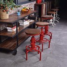  Aged Antique Vintage Industrial Barstool Solid Wood Antique Red Wooden Seat