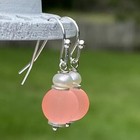 Min Favorit Salmon Pink Sea Glass  White Button Pearl   Silver Pl Drop Earrings