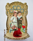 Lot Of 3 Antique Victorian Valentines Honeycomb Puff  3-d Fold Down Style