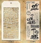 Mushrooms Clear Stamp With Stone   Slate Stencil Set By Tim Holtz New 