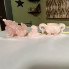 Rare Vintage Chinese Carved Rose Quartz Lidded Censer   Guardian Statue 2pc Lot