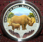 2012 Tuvalu  1 Wildlife In Need Black Rhinoceros Colorized 1oz Silver Coin W box