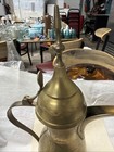 Vintage Brass Dallah Arabic Coffee Pot Engraved Floral Middle Eastern Islamic