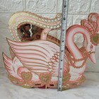 Lg Vintage Die Cut Honeycomb Pink Gold Swan Boat   Carriage Valentine 