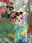 Vtg Disney Mickey Minnie Mouse Dinosaur Stone Age Quilt  Comforter Crib  47lx40w