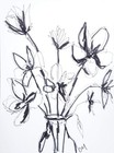 Original Minimalist 9x12 Acrylic Painting Black White Flowers Wall Art Paper