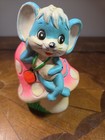 Vintage 60 s Chalkware Coin Bank Mouse Leaning On A Mushroom      