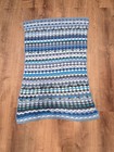 Handmade Crochet Throw Blanket Blue Gray White Multicolor 32    X 46   