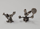 Lot Of 2 Vintage Miniature Pewter Bunny Rabbit Figurine Playing Tennis Trumpet 