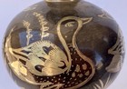 Vtg Solid Brass Bud Vase Hand Etched In India Floral   Duck Design 6 5    Tall