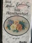 Ecru Moire Silk Ribbon Embroidery Handkerchief  Lot Of 3 Nip 10x10 Ea