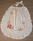 Vtg Hand Embroidered  Christmas Apron Cross Stitch Holiday Holly Ruffles Mcm