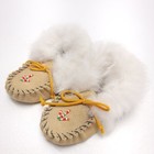 Baby Toddler Moccasins Size 5 Beaded Leather Fur New Foam Insole Cute 