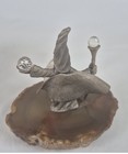 1980 s Vintage Fantasy Wizard Figurine On Agate Slice Base With Crystal Accents