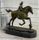 Art Deco Western Art Girl Jockey Racing Horse Bronze Sculpture Statue Decor