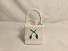 Vintage Relpo Christmas Mini Ceramic Basket Planter White With Red Bow   Holly