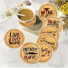 Coaster Set 8 Pc   Metal Holder Wine Theme Lightweight Wood Vintage Look Nib