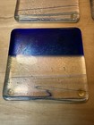 Set Of 4 Vintage Metallic Iridescent  Blue  Fused Glass Coasters Drinks Handmade