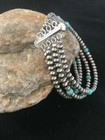Native American Sterling Silver Beads Blue Turquoise Bracelet 4 Strand 13589