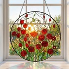 Red Rose Glass Suncatcher     Romantic Floral Window Hanging  Stained Glass Style