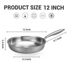 Tri-ply Stainless Steel Pan 12 Inch Frying Fast And Even Heat Skillet Induction