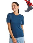  Merino Wool T Shirt Women - 100  Merino Wool Base Large Denim Blue Crewneck